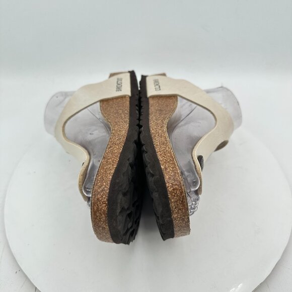 Birkenstock Gizeh Women Size 9 White Birko Flor Leather Thong T Strap Sandal - Picture 7 of 10